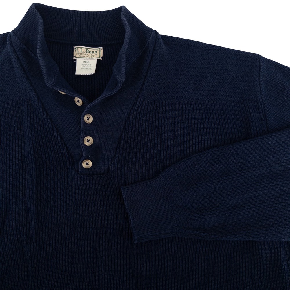 Vintage LL Bean Mens XL Long Fisherman's Henley Sweater‎ Navy Blue USA Made G719